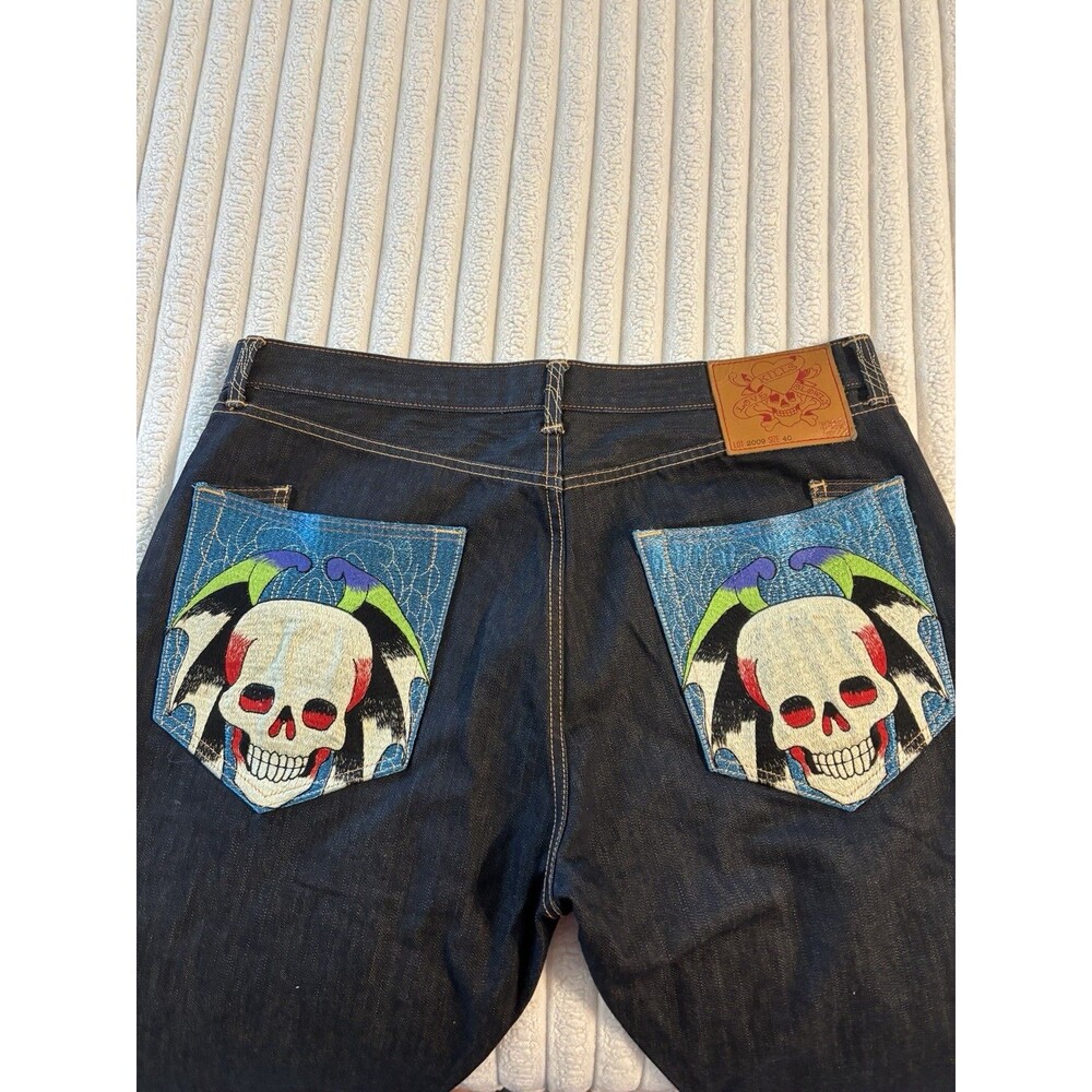 Ed Hardy Christian Audigier Fully Embroidered Blue skull Jeans 2009 Men’s 40x34 - Picture 3 of 11